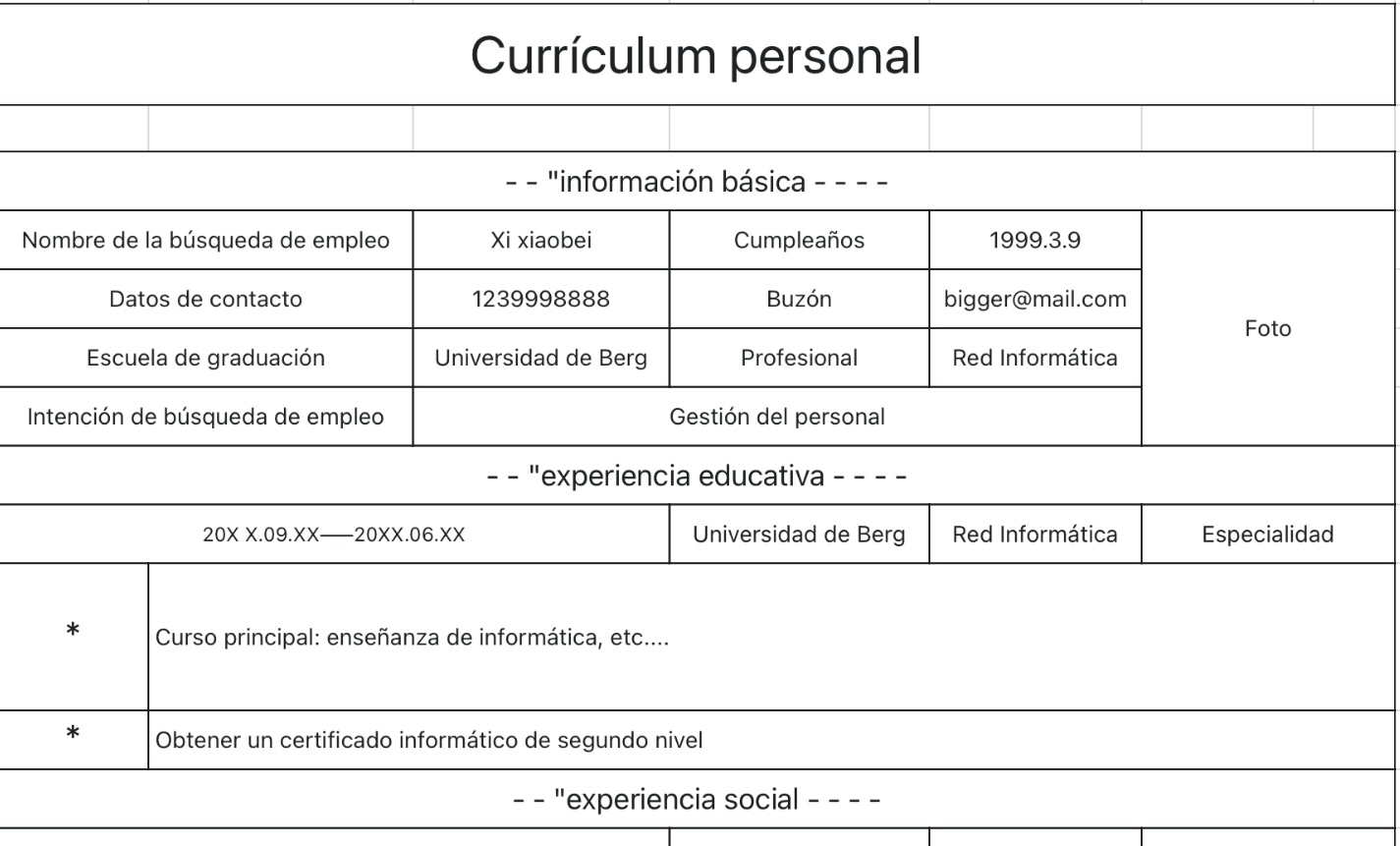 Currículum personal del empleado de oficina
